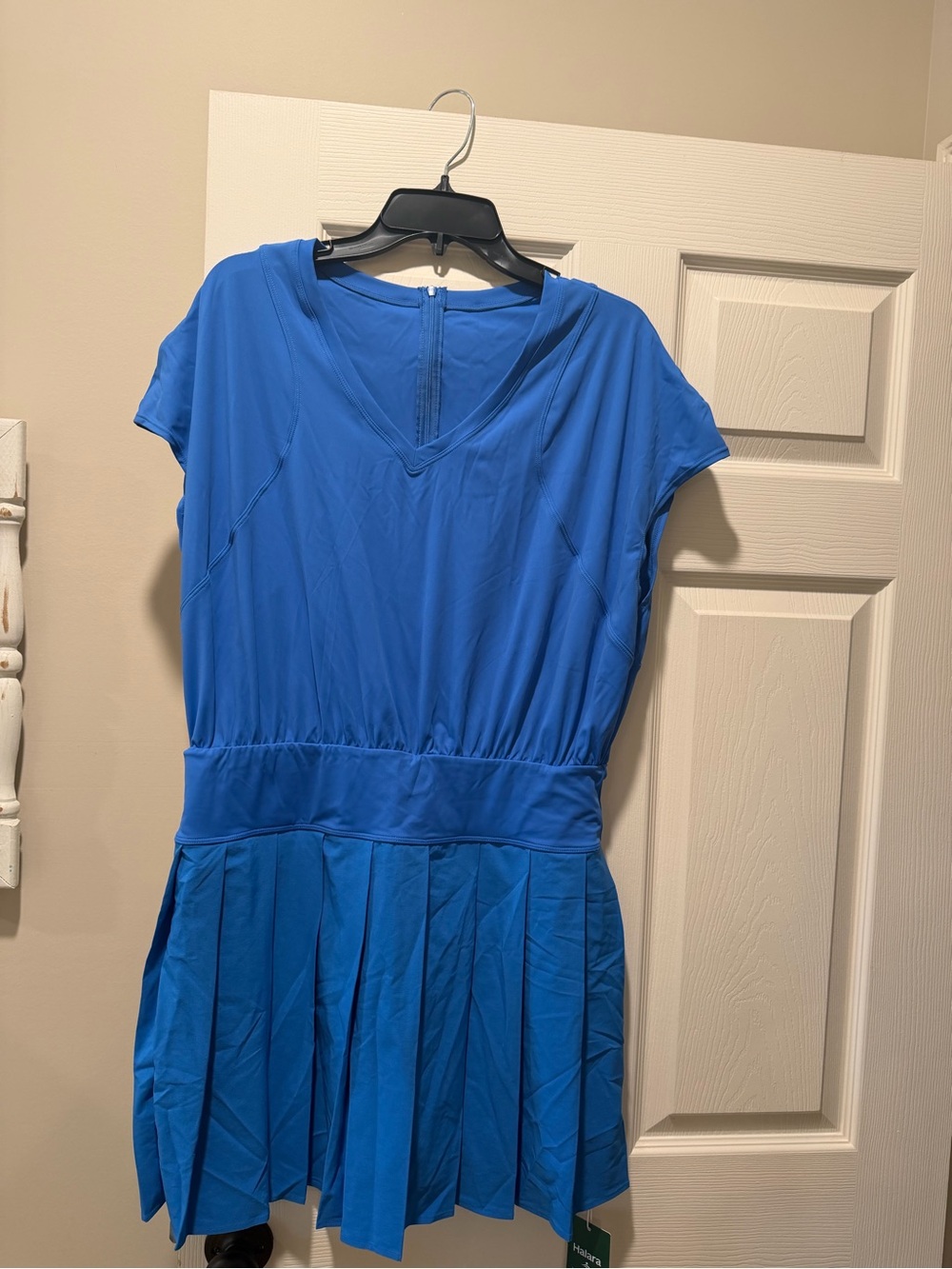HALARA Bright Blue V-Neck Pleated Waist Dress